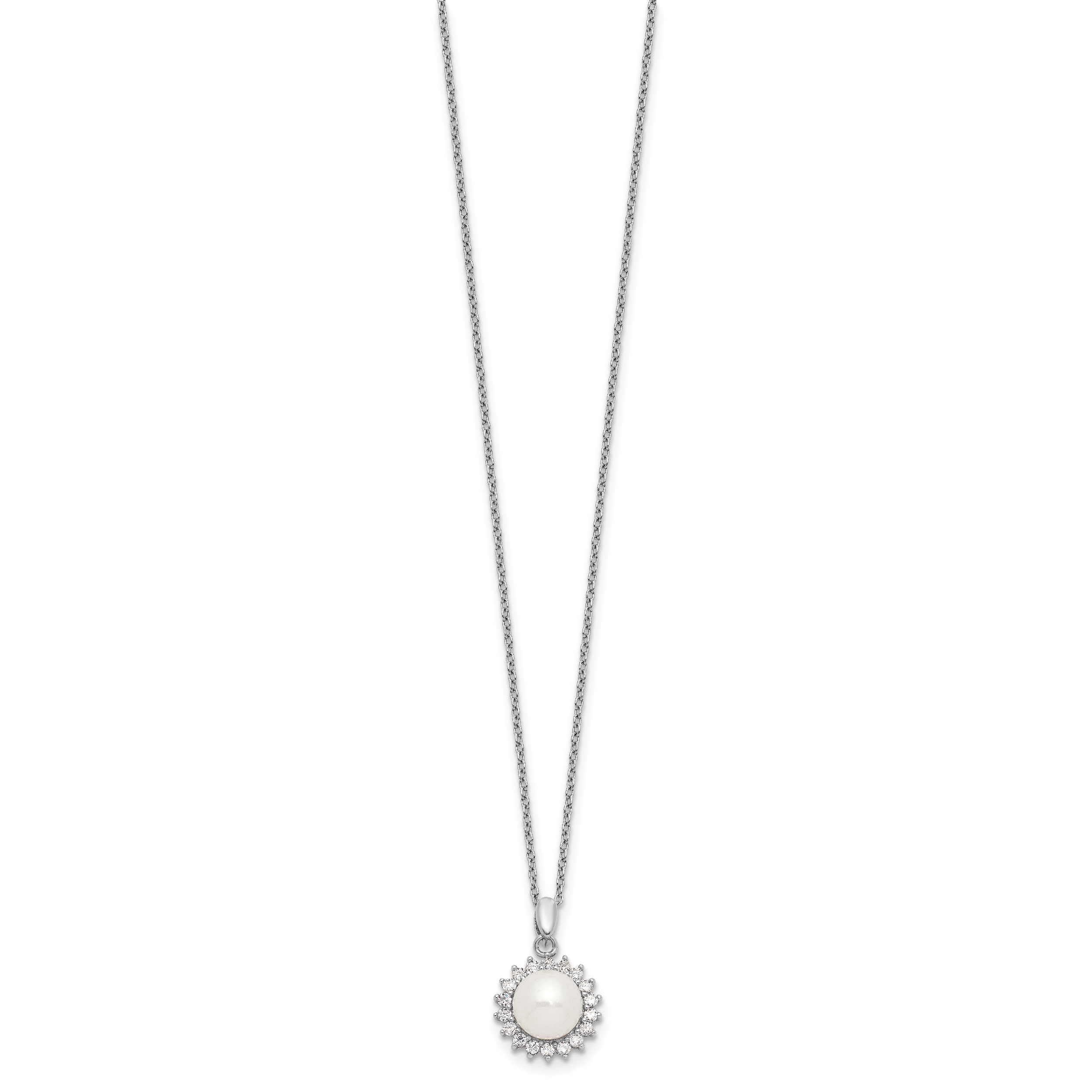 Sterling Silver Rhodium-plated 8-9mm FWC Pearl CZ Earring/Necklace Set