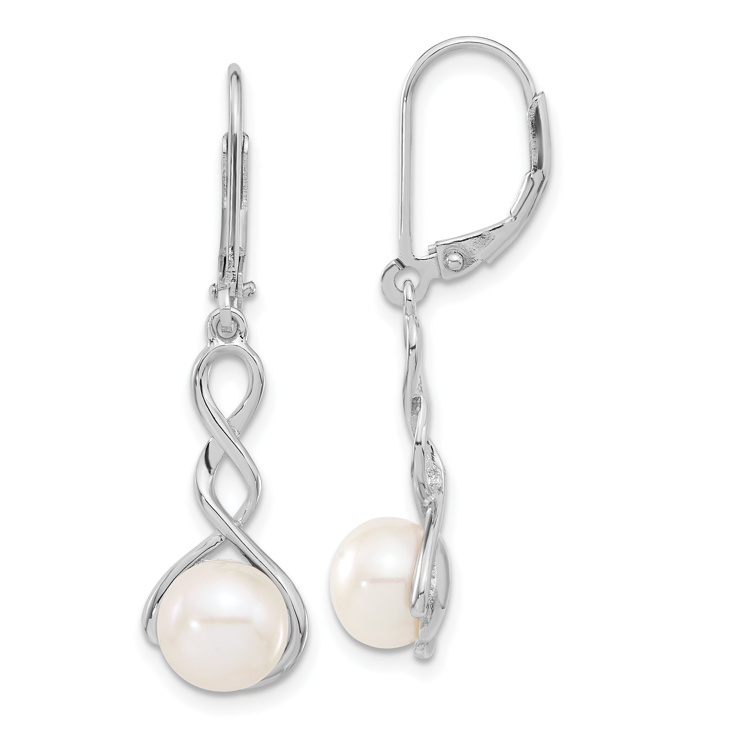 Sterling Silver Rhodium-plated 8-9mm White FWC Pearl Earring/Necklace Set Secondary image