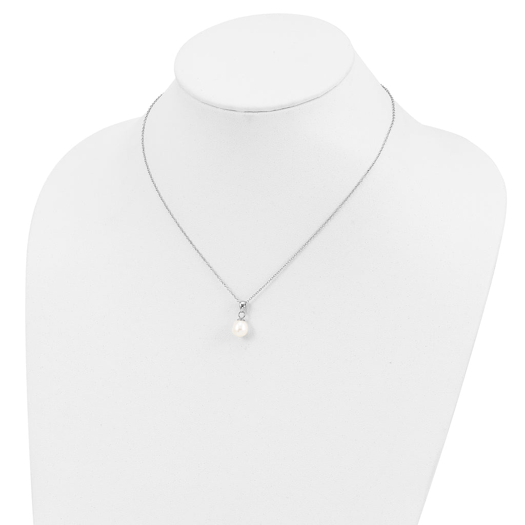 Sterling Silver Rhodium-plated 6-7mm White FWC Pearl Earring/Necklace Set