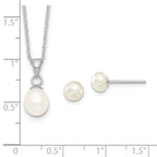 Sterling Silver Rhodium-plated 6-7mm White FWC Pearl Earring/Necklace Set