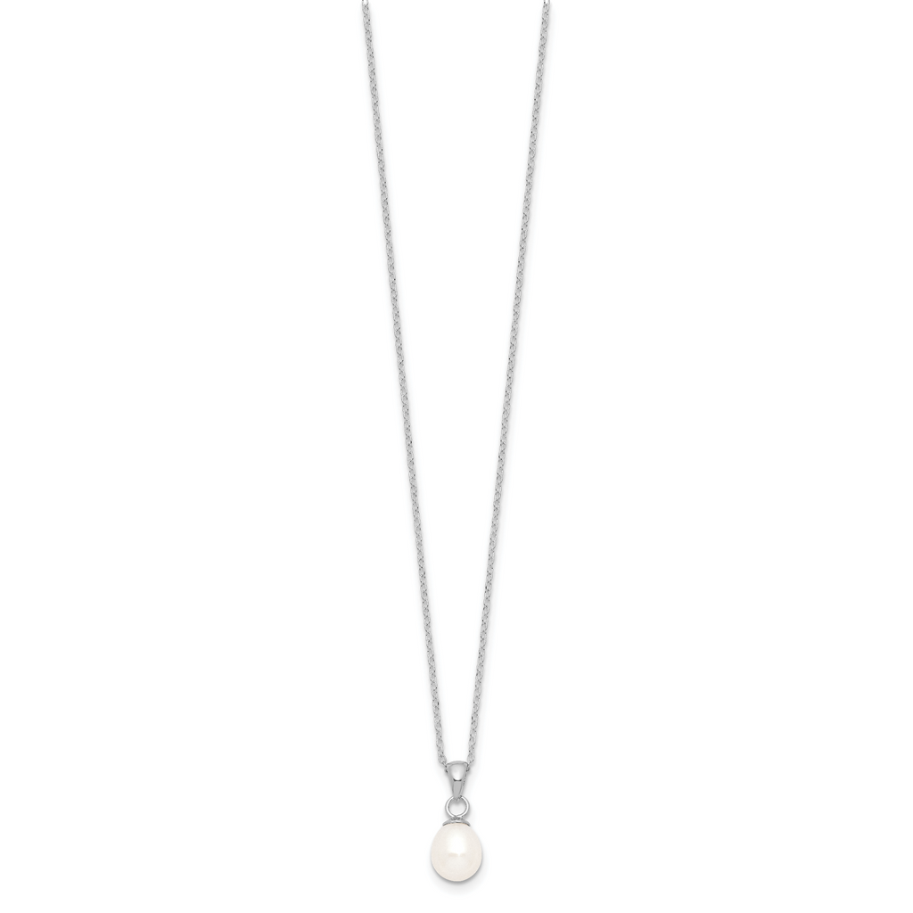 Sterling Silver Rhodium-plated 6-7mm White FWC Pearl Earring/Necklace Set