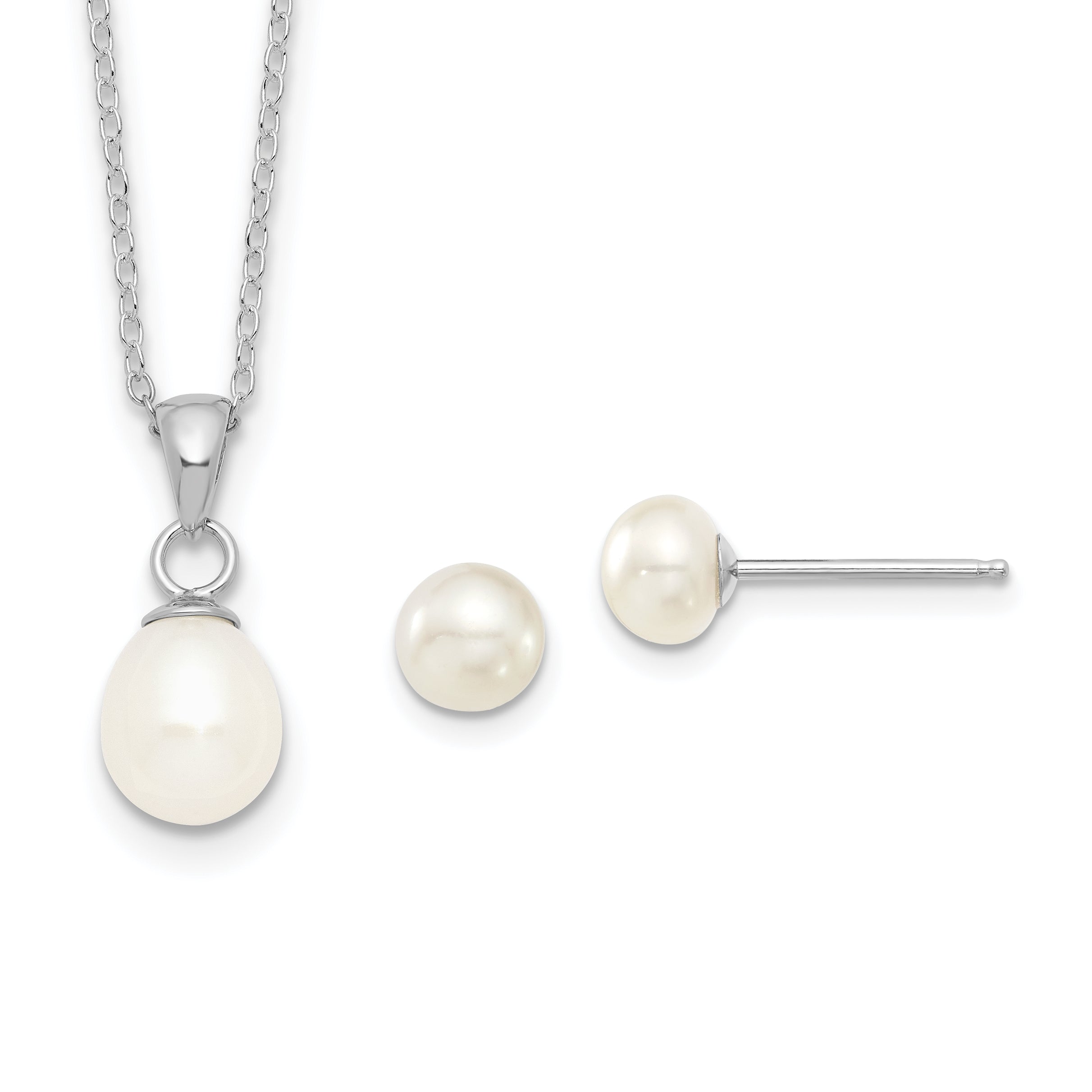 Sterling Silver Rhodium-plated 6-7mm White FWC Pearl Earring/Necklace Set Main image