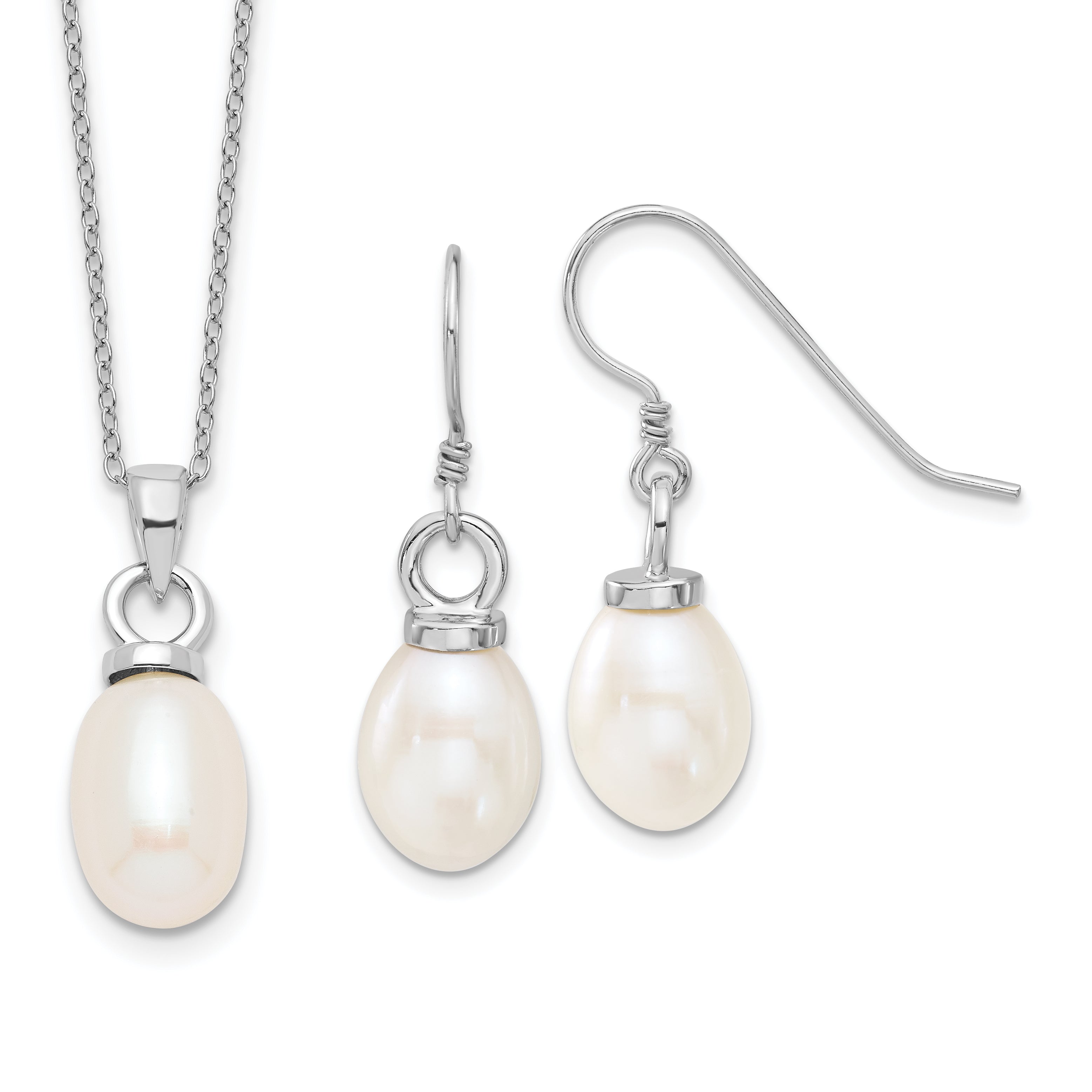 Sterling Silver Rhodium-plated 10-11mm FWC Pearl Earring/Necklace Set Main image