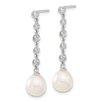 Sterling Silver Rhodium-plated 8-9mm FWC Pearl CZ Earring/Necklace Set