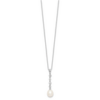 Sterling Silver Rhodium-plated 8-9mm FWC Pearl CZ Earring/Necklace Set