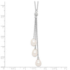 Sterling Silver Rhodium-Plated Pearl CZ Drop Necklace with Elegant Finish