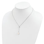 Sterling Silver 925 Polished Pearl CZ Drop Necklace Elegant Women's Jewelry