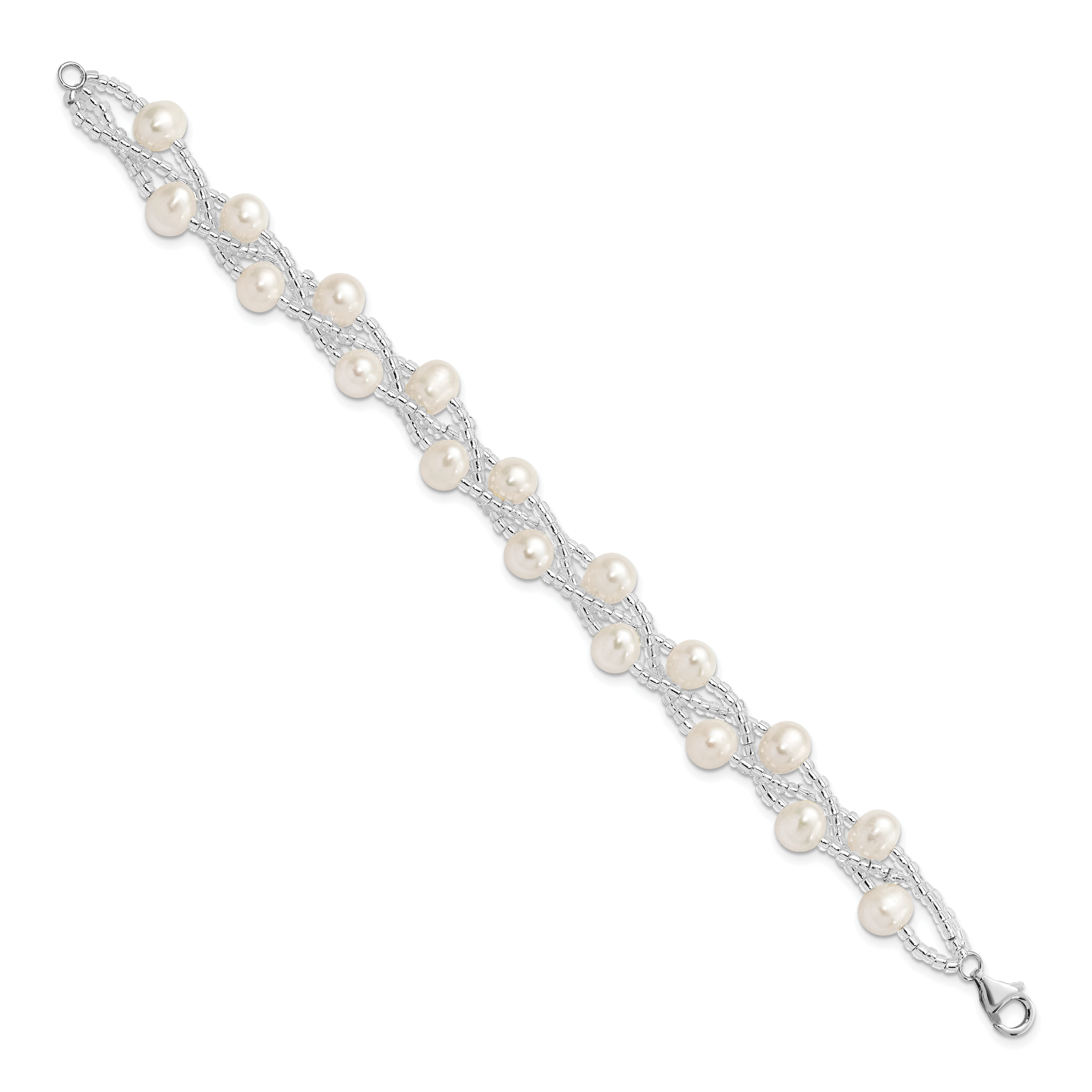 Sterling Silver Rhodium 7-9mm FWC Pearl & Glass Beaded Multi-strnd Bracelet Secondary image