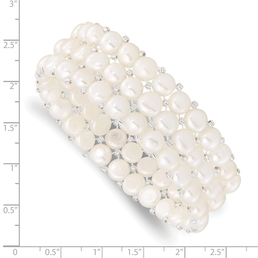 Sophia Jewelers White Freshwater Pearl Multi-Row Stretch Bracelet