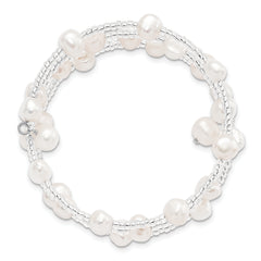 Sophia Jewelers Sterling Silver Wrap Bracelet with White Baroque Pearls and Glass Beads