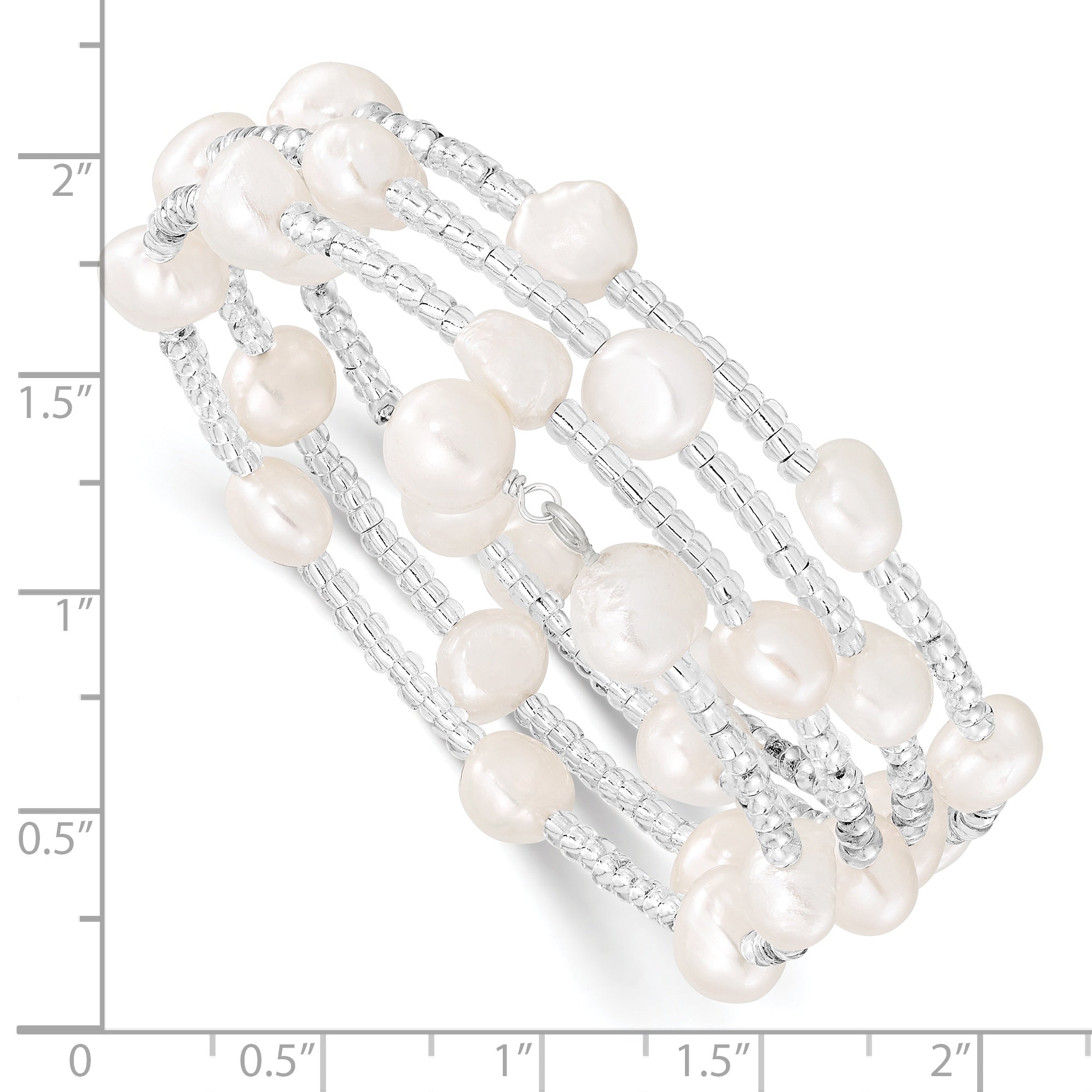 Sophia Jewelers Sterling Silver Wrap Bracelet with White Baroque Pearls and Glass Beads