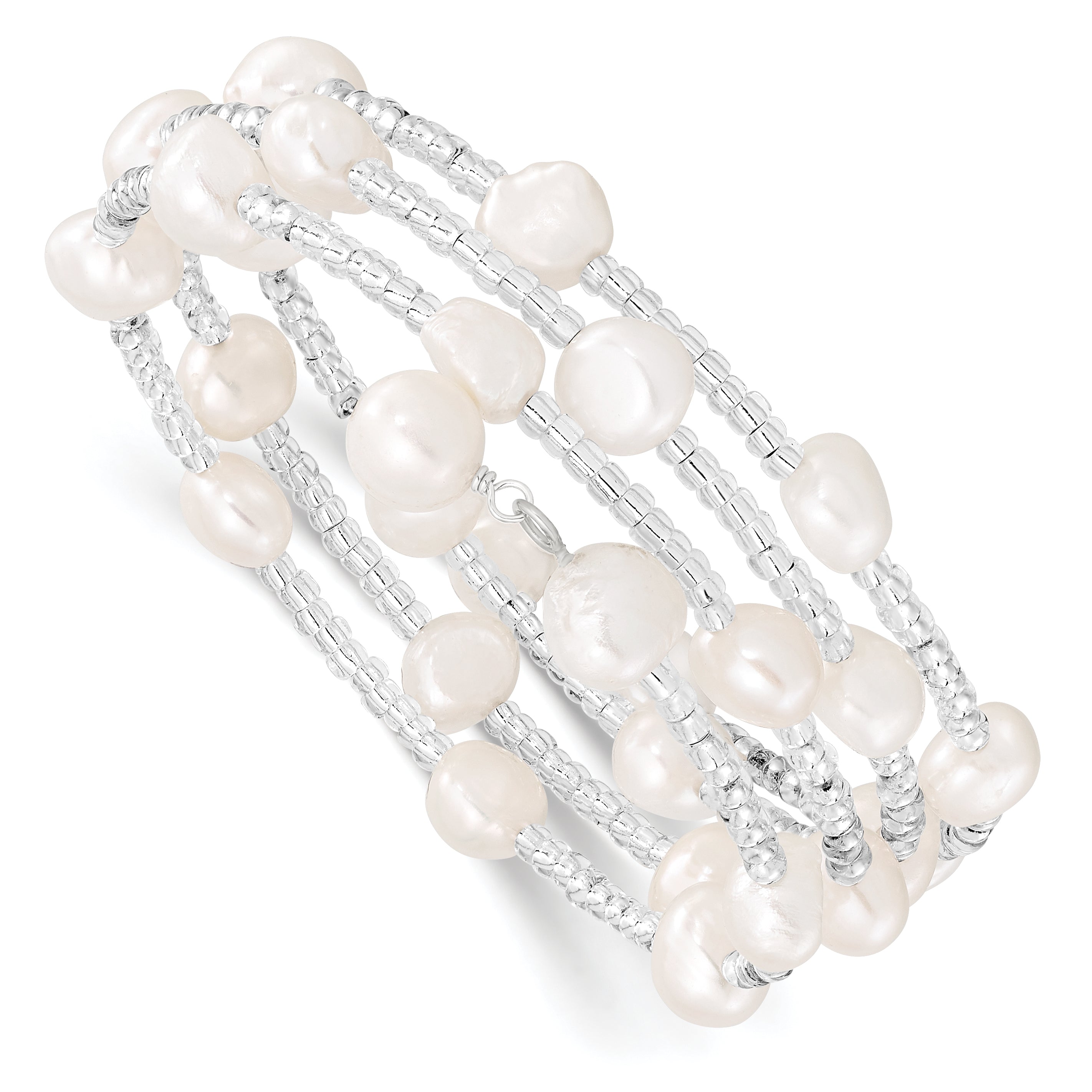 7-8mm White Baroque Freshwater Cultured Pearl and Glass Beaded Wrap Bracelet Main image