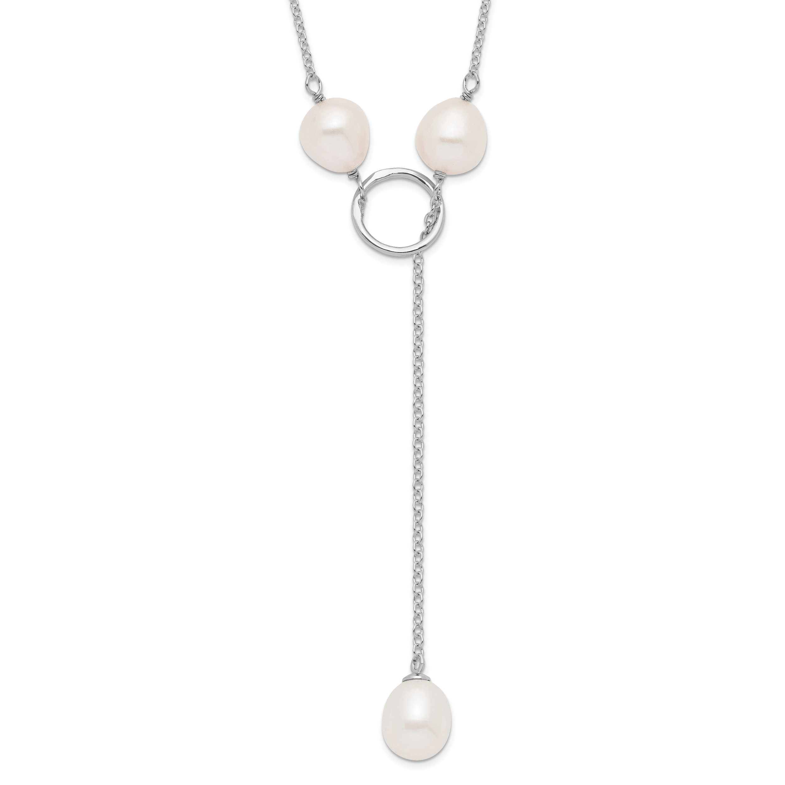 Sterling Silver Rhodium-plated 7-8mm White FWC Pearl DropToggle Necklace Main image