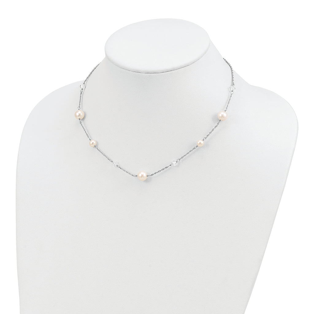 Sophia Jewelers Sterling Silver Cultured Pearl Necklace with Polished Finish