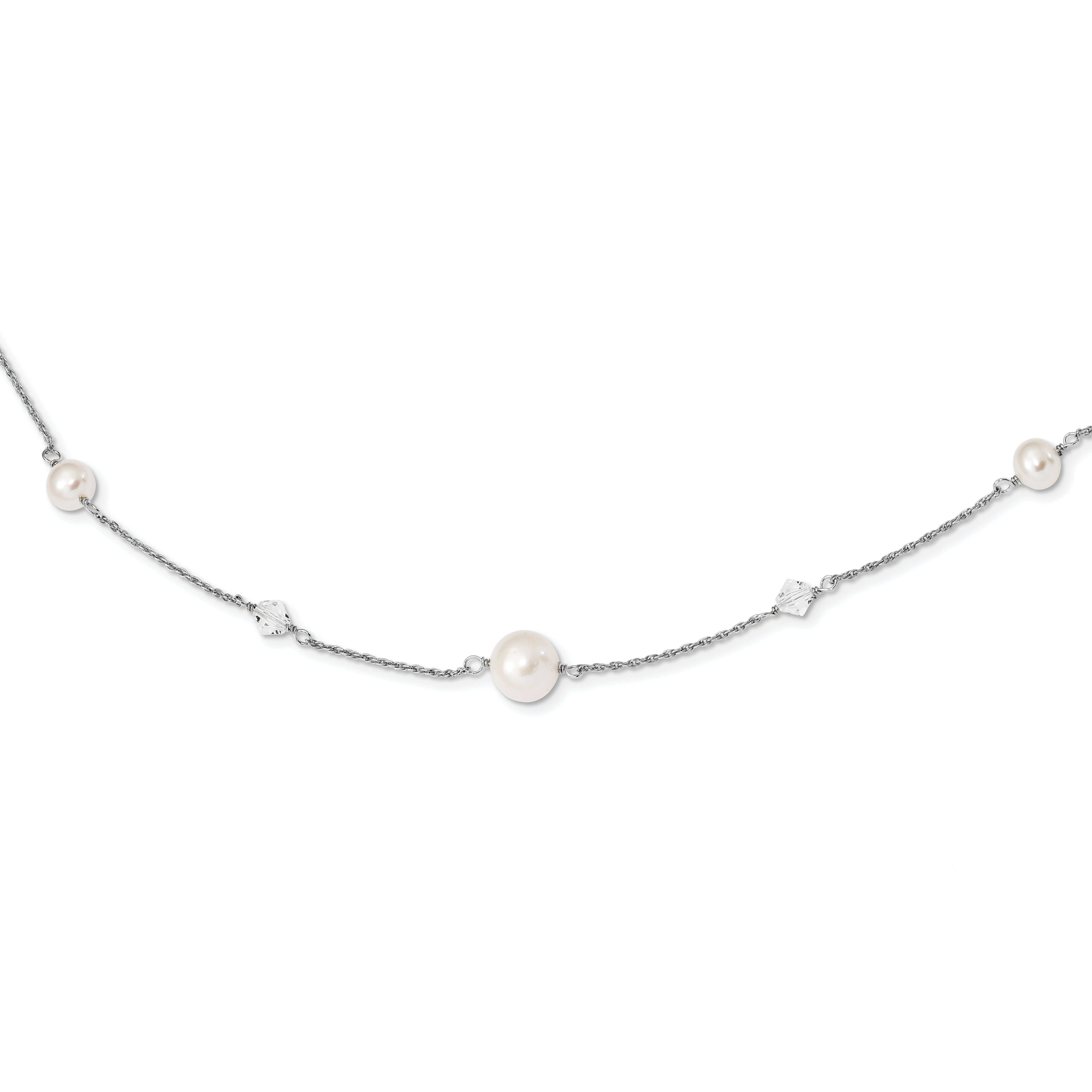 Sterling Silver RH 6-10mm Wt FWC Pearl Glass 5 Stat 2.5in ext Necklace Main image