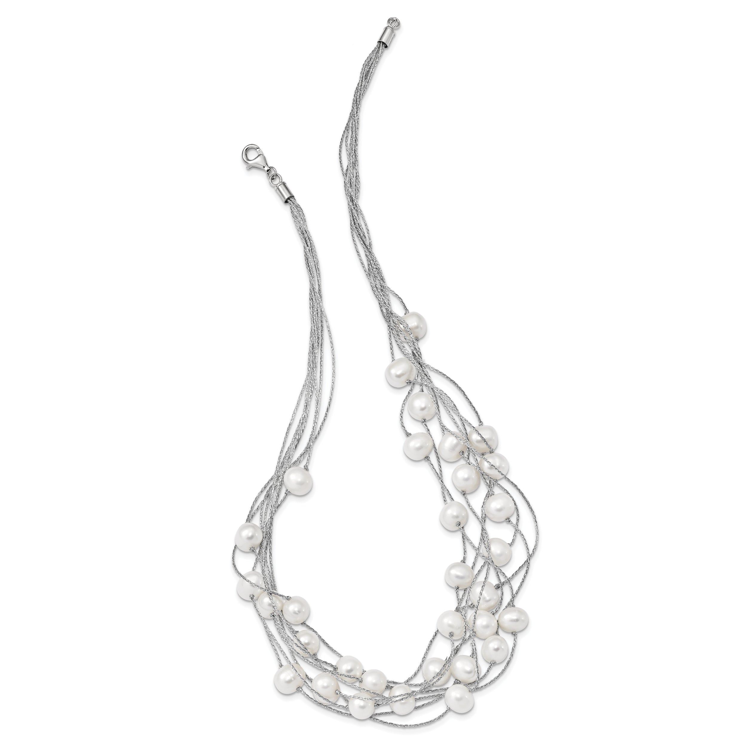 Sterling Silver 925 Multi-Strand White Pearl Necklace, Elegant Women's Jewelry
