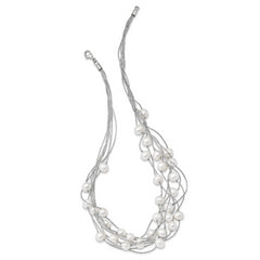 Sterling Silver 925 Multi-Strand White Pearl Necklace, Elegant Women's Jewelry