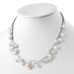 Sterling Silver 925 Multi-Strand White Pearl Necklace, Elegant Women's Jewelry