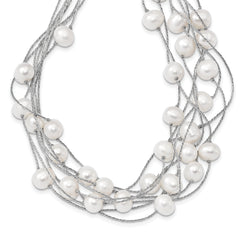 Sterling Silver RH 8-10mm White FWC Pearl Multi-strand Necklace