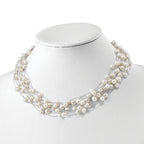 Sterling Silver 925 Multi-Strand Pearl Necklace Elegant Women's Jewelry