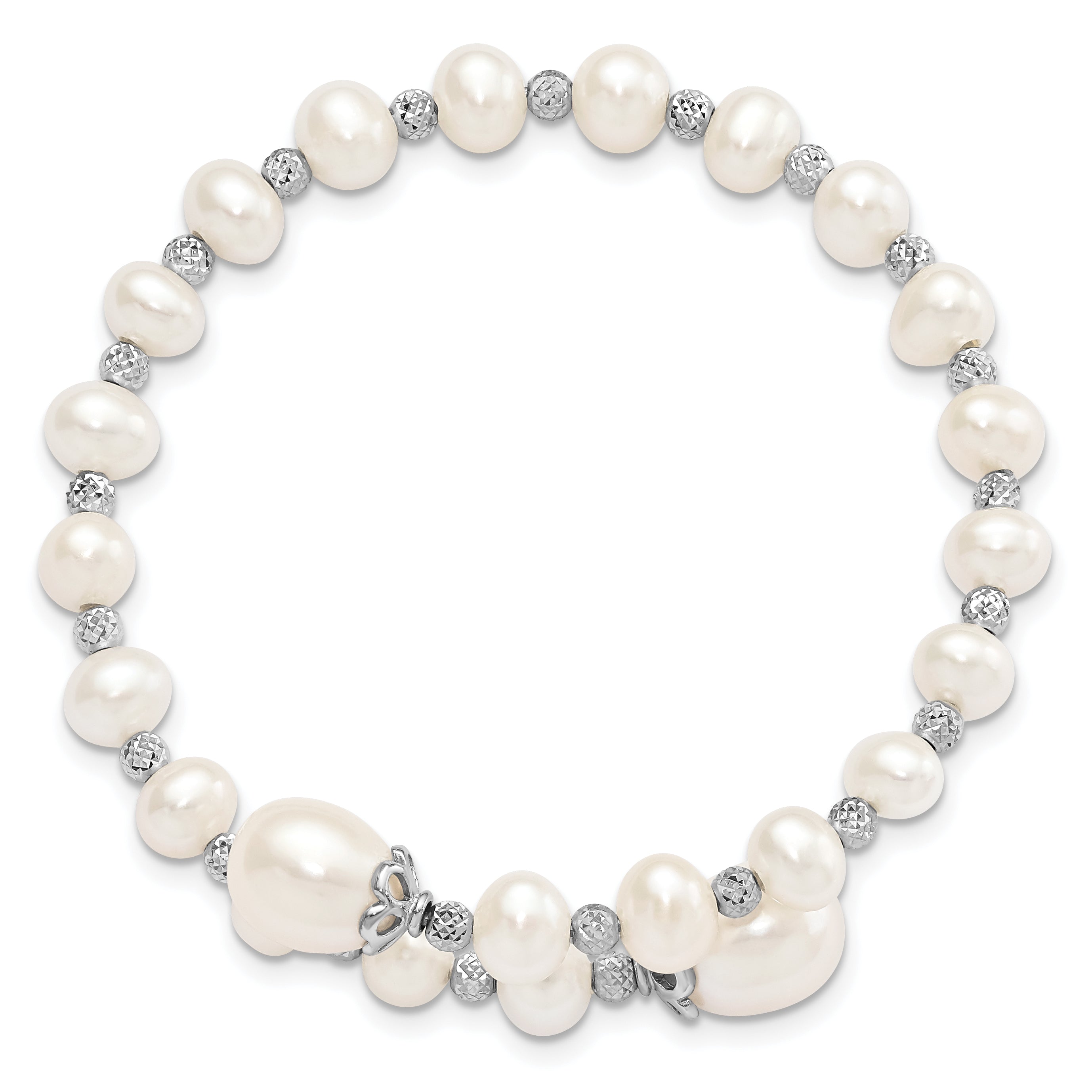Sterling Silver 925 Pearl Wrap Bracelet with Rhodium-Plated Diamond Cut Beads Secondary image