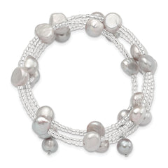 Sterling Silver Grey Baroque Pearl Wrap Bracelet with Glass Beads