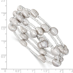 Sterling Silver Grey Baroque Pearl Wrap Bracelet with Glass Beads