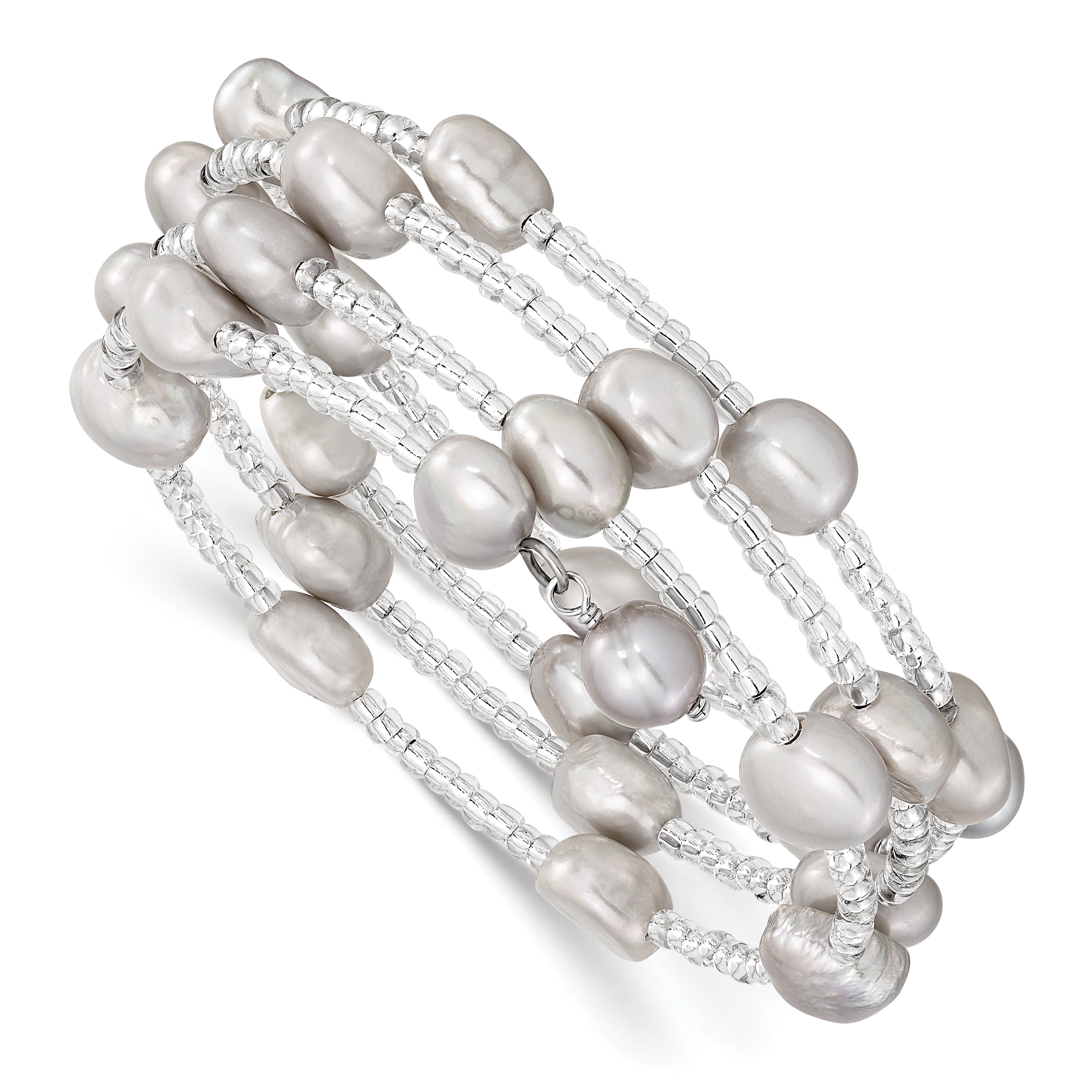 8-9mm Grey Baroque Freshwater Cultured Pearl and Glass Beaded Wrap Bracelet Main image