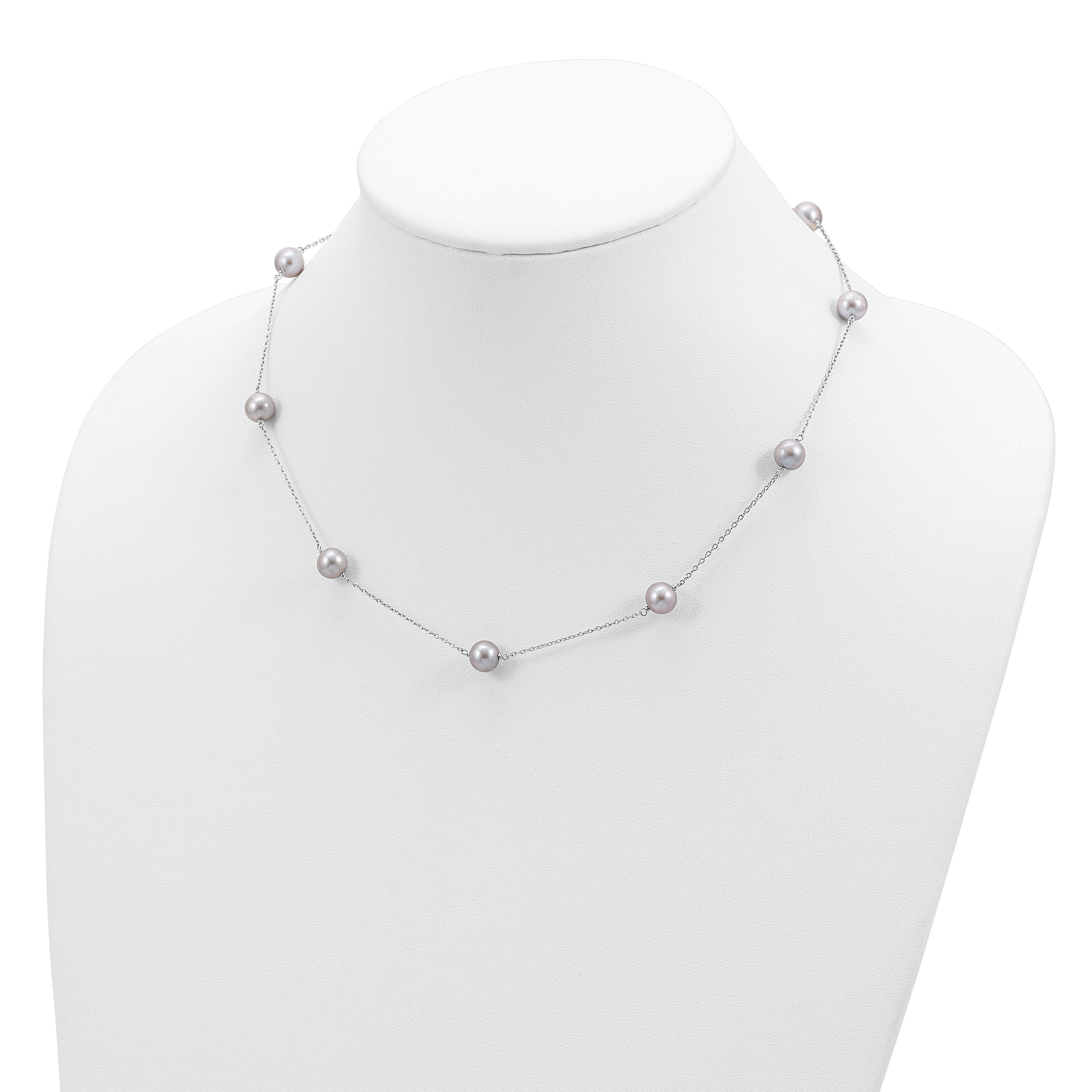 Sterling Silver RH 7-8mm Grey FWC Pearl 9 Station Necklace Secondary image