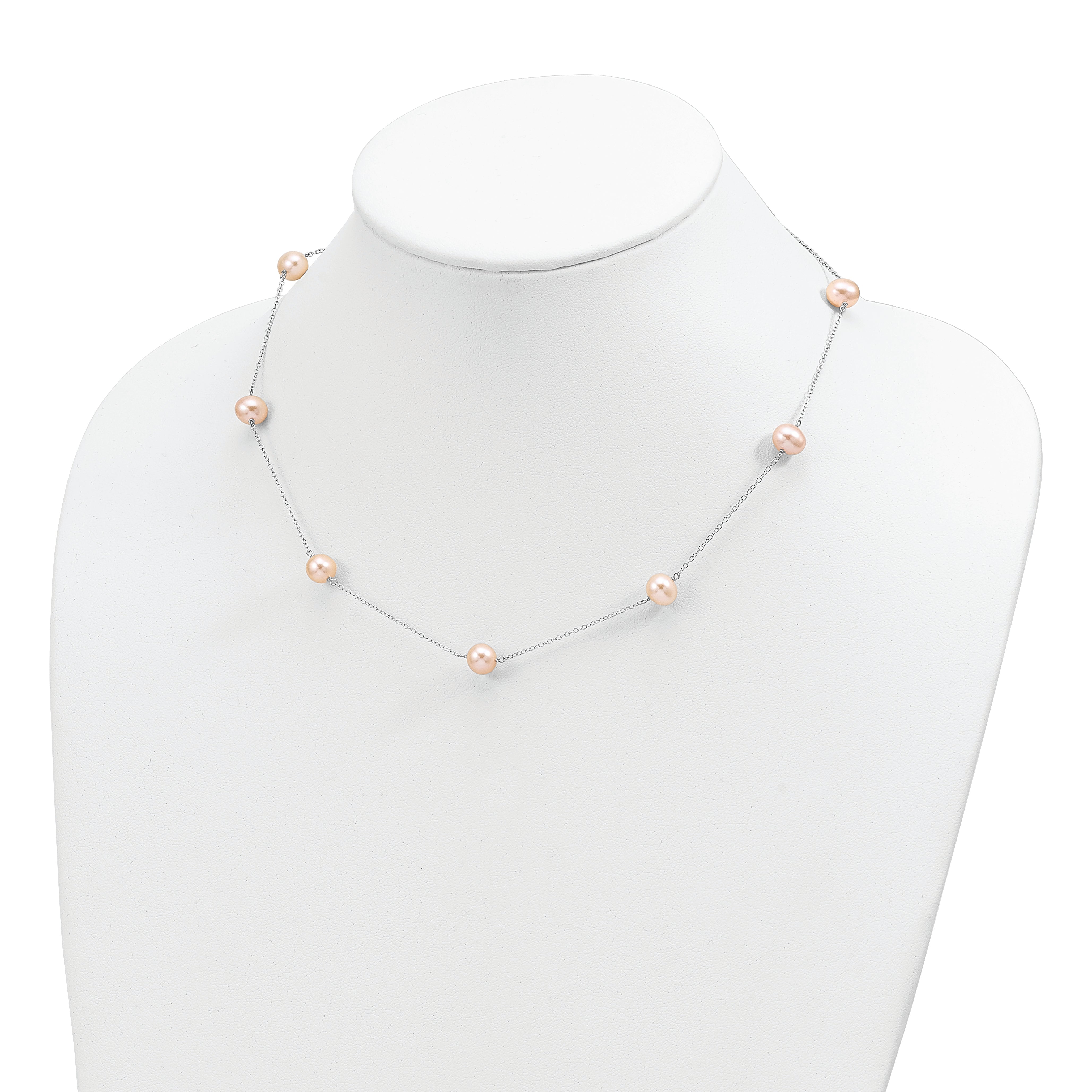Sterling Silver Pearl Necklace with Pink Freshwater Pearls Elegant 18 Chain Secondary image