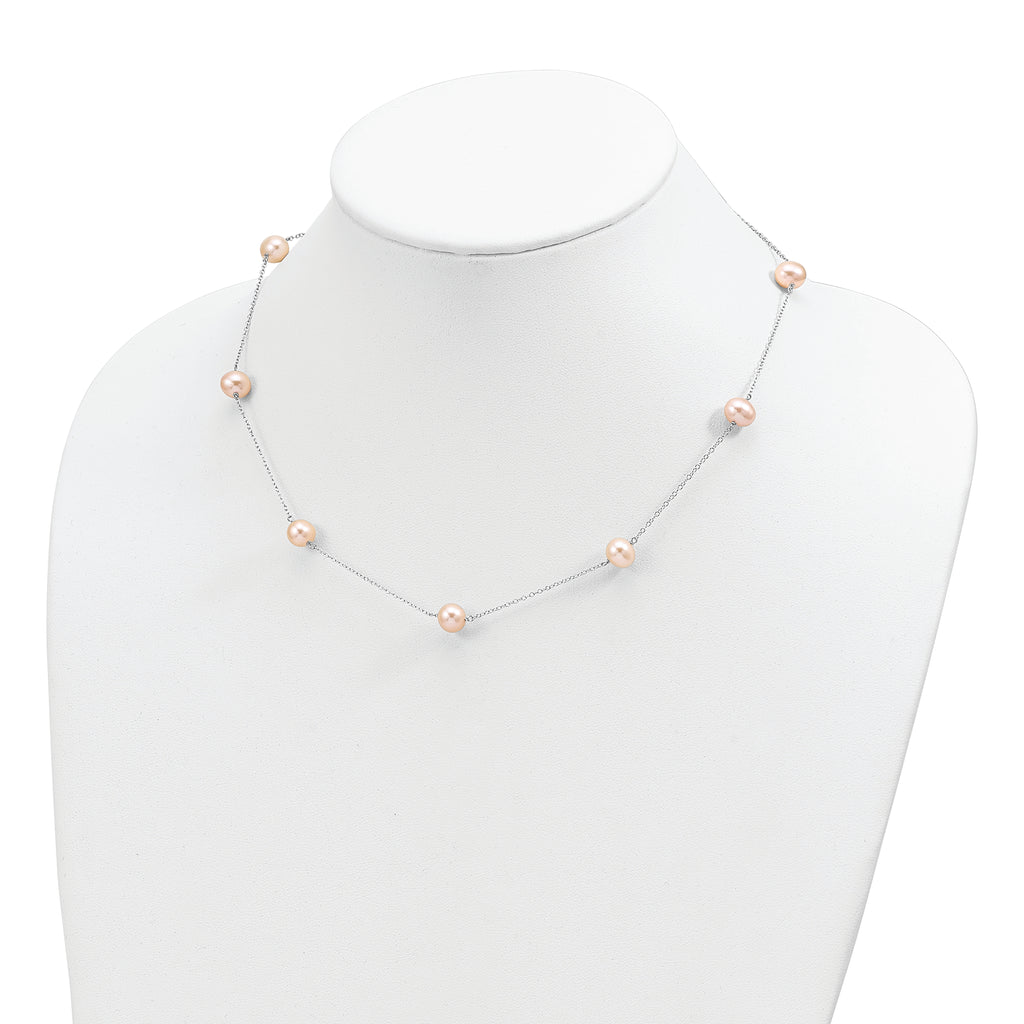 Sterling Silver Pearl Necklace with Pink Freshwater Pearls Elegant 18 Chain