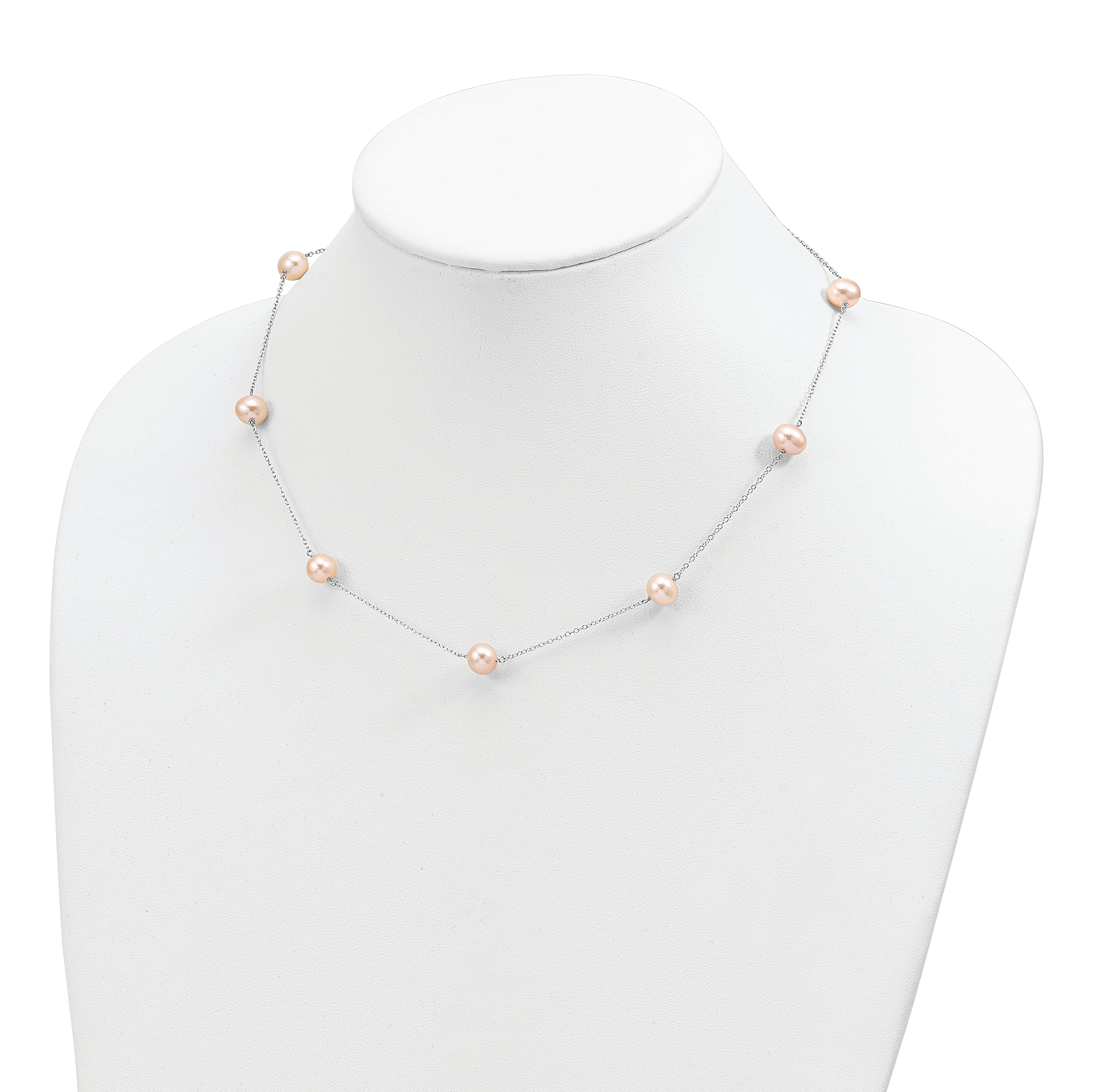 Sterling Silver Pearl Necklace with Pink Freshwater Pearls Elegant 18 Chain