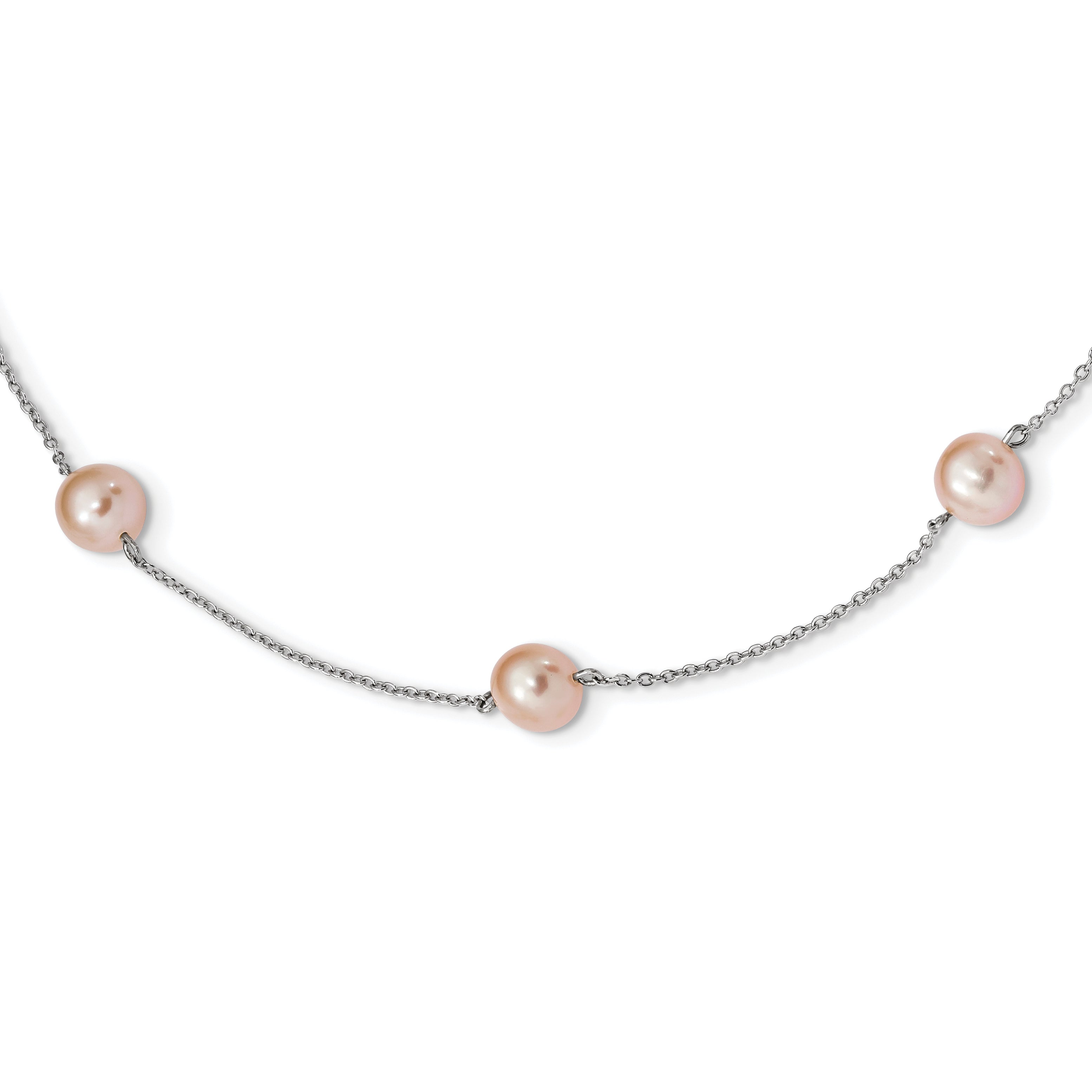 Sterling Silver RH 7-8mm Pink Round FWC Pearl 9 Station Necklace Main image