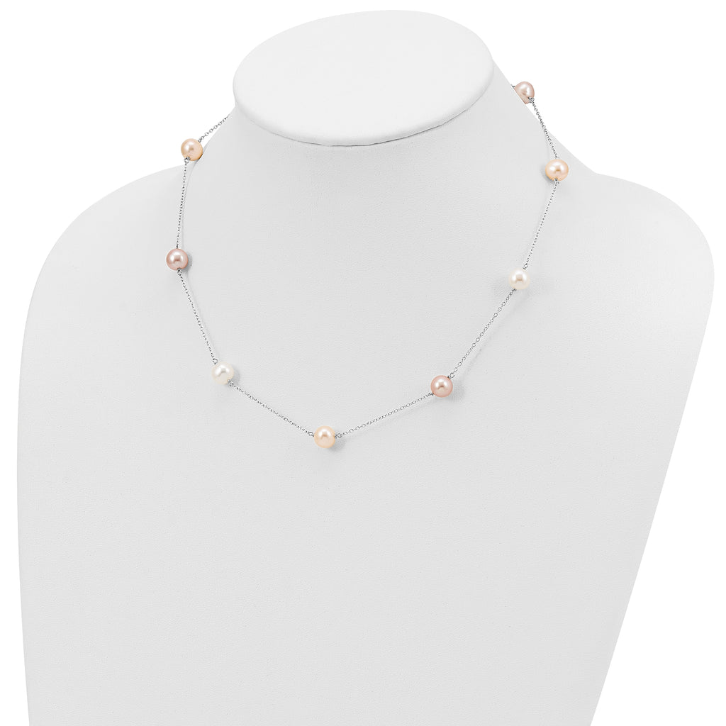 Sophia Jewelers Sterling Silver Multi-Color Pearl Cable Necklace 18 Polished