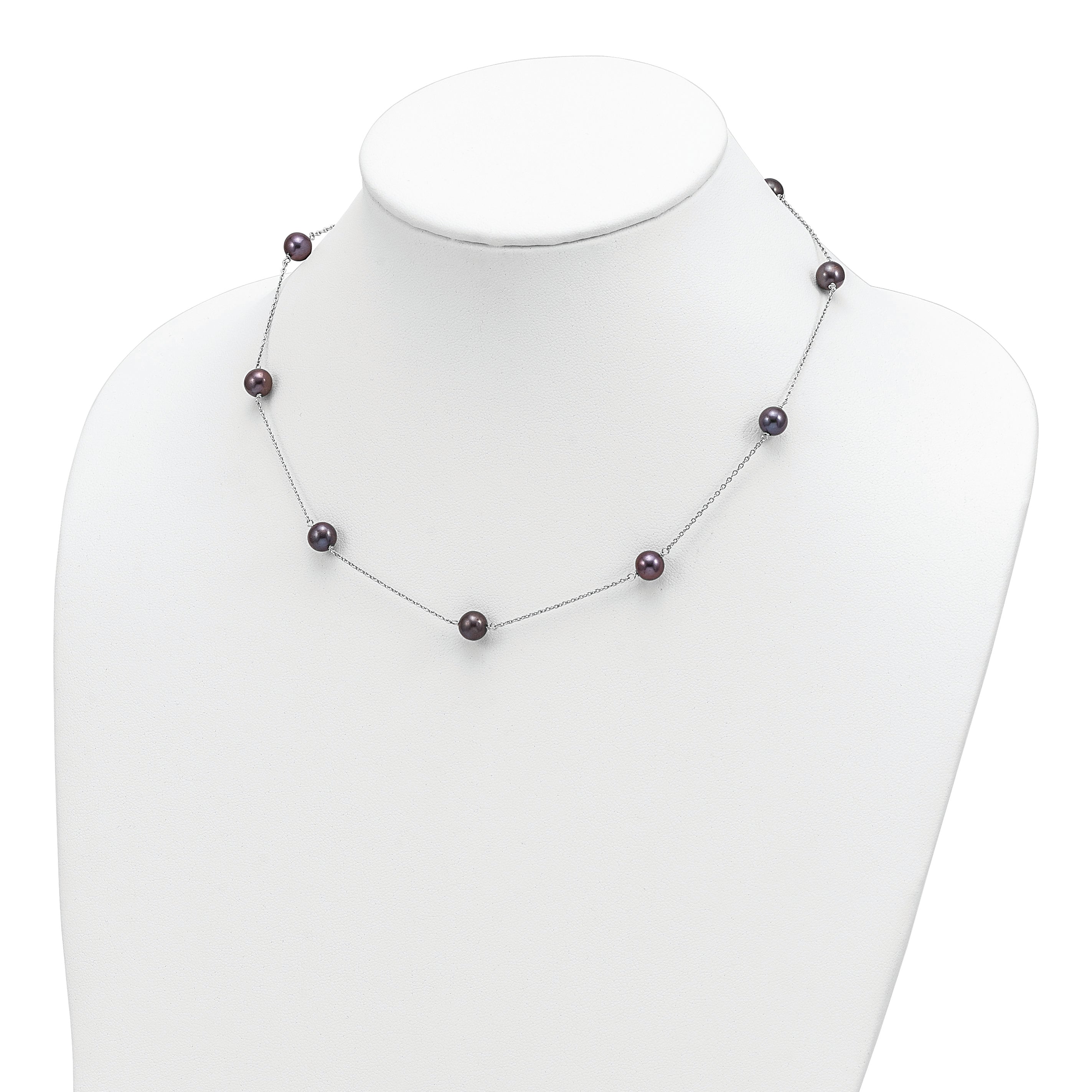 Sophia Jewelers Sterling Silver Black Pearl Necklace with Polished Finish