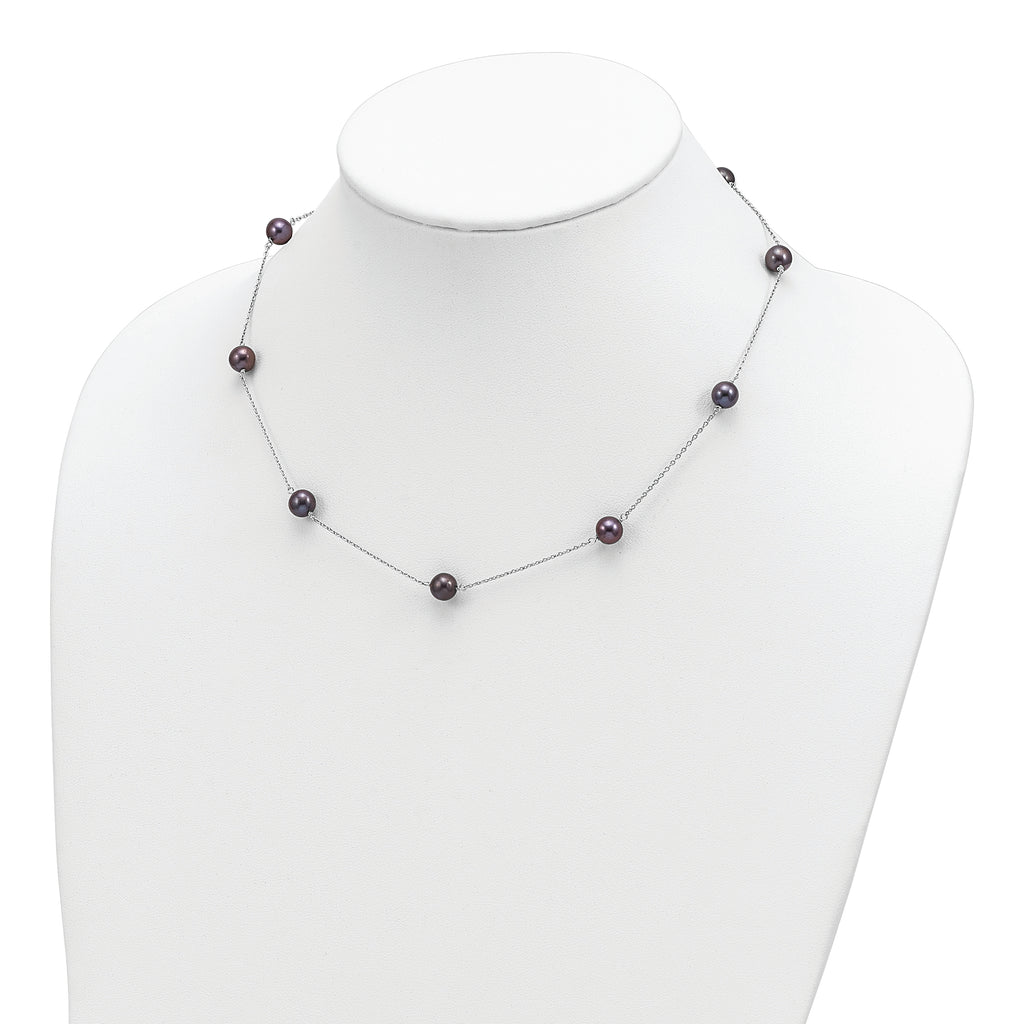 Sophia Jewelers Sterling Silver Black Pearl Necklace with Polished Finish