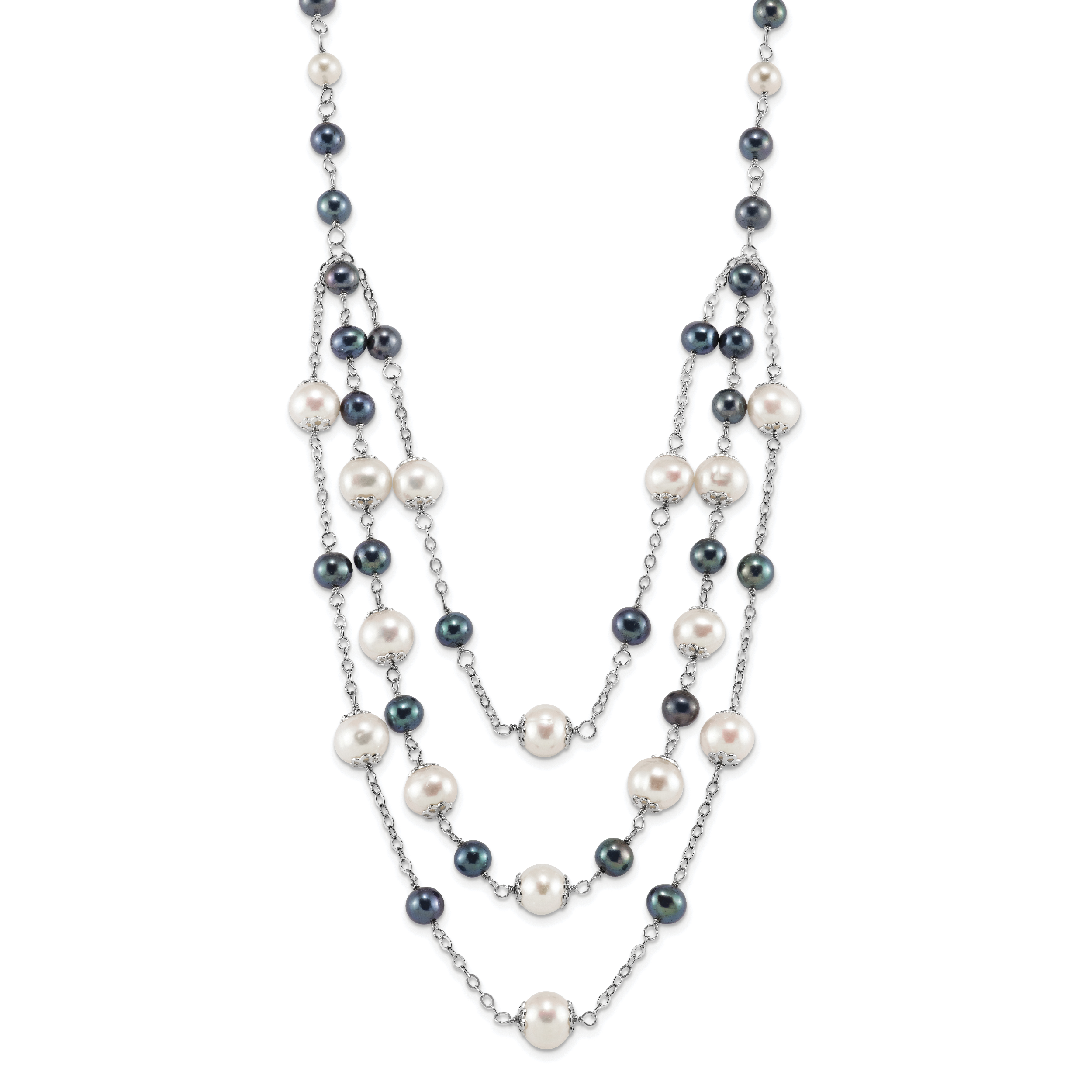 Sterling Silver RH 6-10mm Wte/Blk FWC Pearl Layered 2in ext. Neck Main image