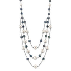 Sterling Silver RH 6-10mm Wte/Blk FWC Pearl Layered 2in ext. Neck