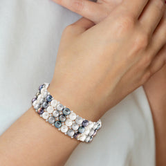 Multi-Color Freshwater Pearl Glass Beaded Stretch Bracelet for Women