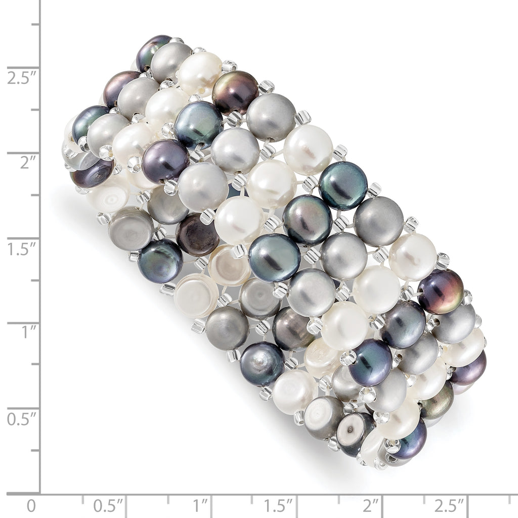 Multi-Color Freshwater Pearl GlaSterling Silver Beaded Stretch Bracelet for Women
