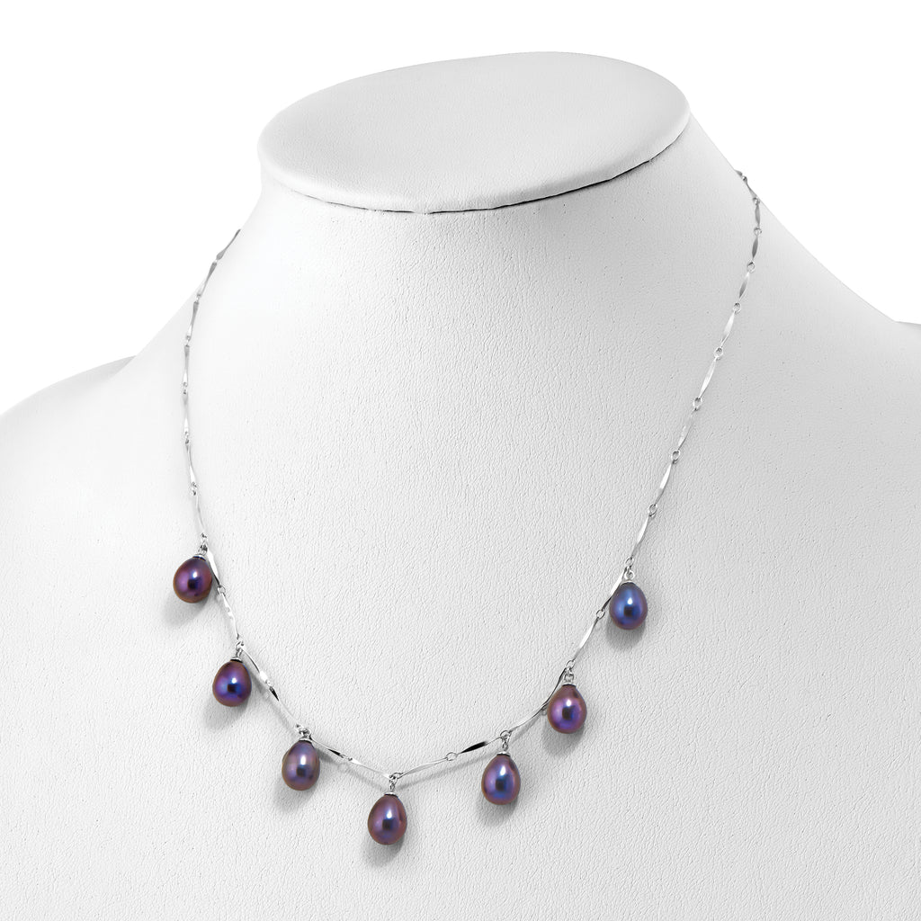 Sterling Silver RH 7-8mm Black Teardrop FWC Pearl Dangle Necklace