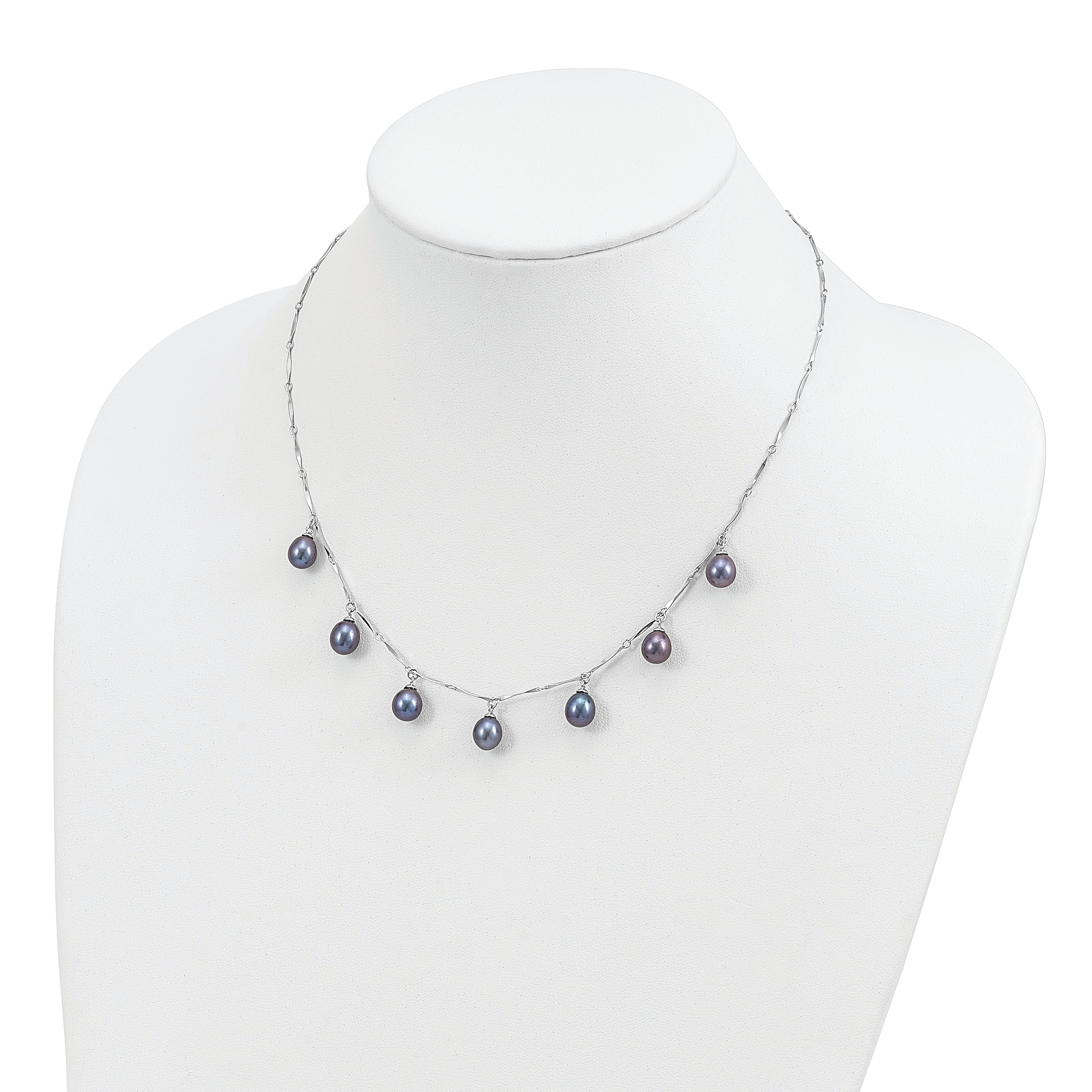 Sterling Silver RH 7-8mm Black Teardrop FWC Pearl Dangle Necklace