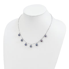 Sterling Silver RH 7-8mm Black Teardrop FWC Pearl Dangle Necklace