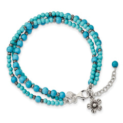 SS Howlite/Recon. Magnesite 2-Strand Flower With1in Ext. Bracelet