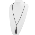 Sterling Silver Beaded Necklace with Green Glass & Tassel