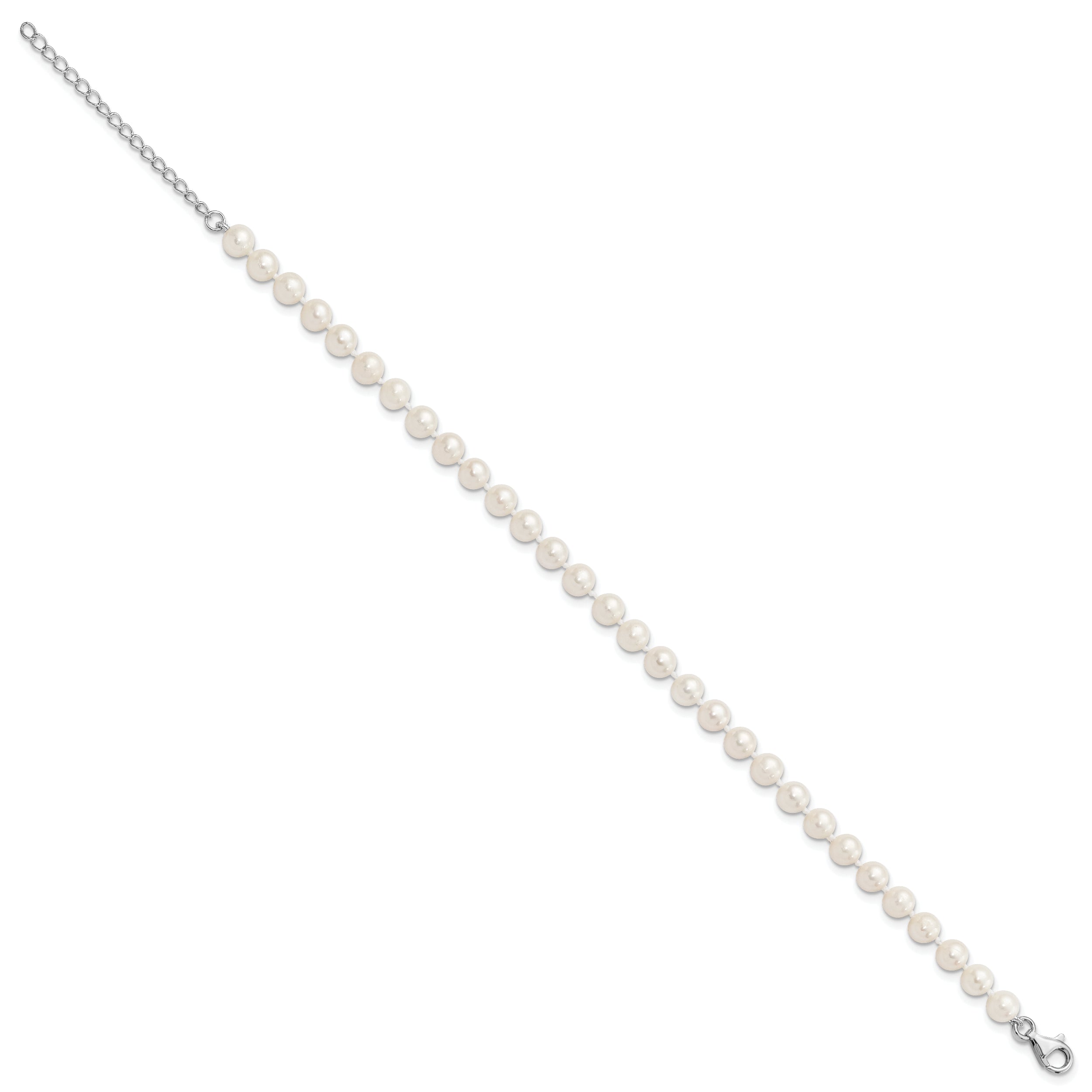 Sterling Silver Rh-plated 6-7mm FWC Pearl w/2in Ext Anklet