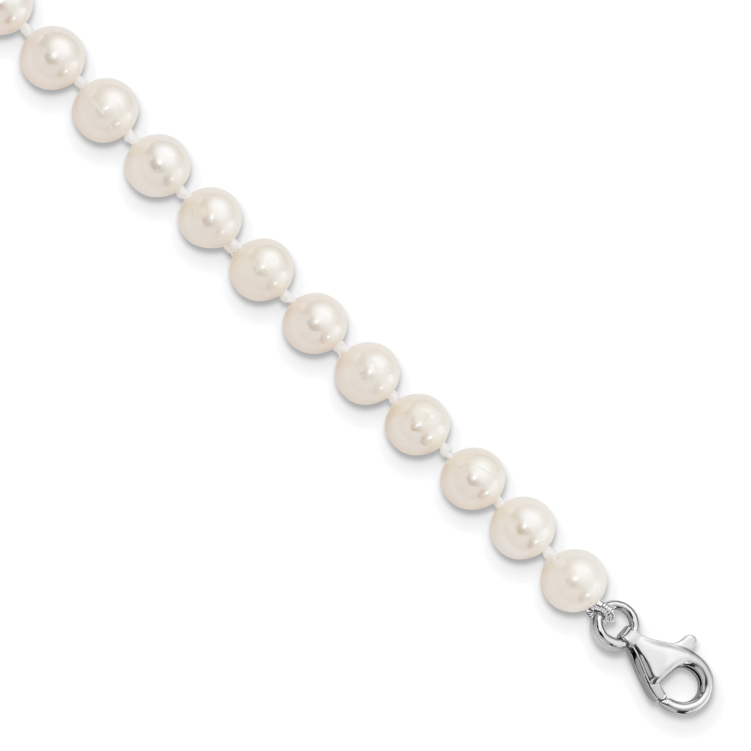 Sterling Silver Rh-plated 6-7mm FWC Pearl w/2in Ext Anklet Main image