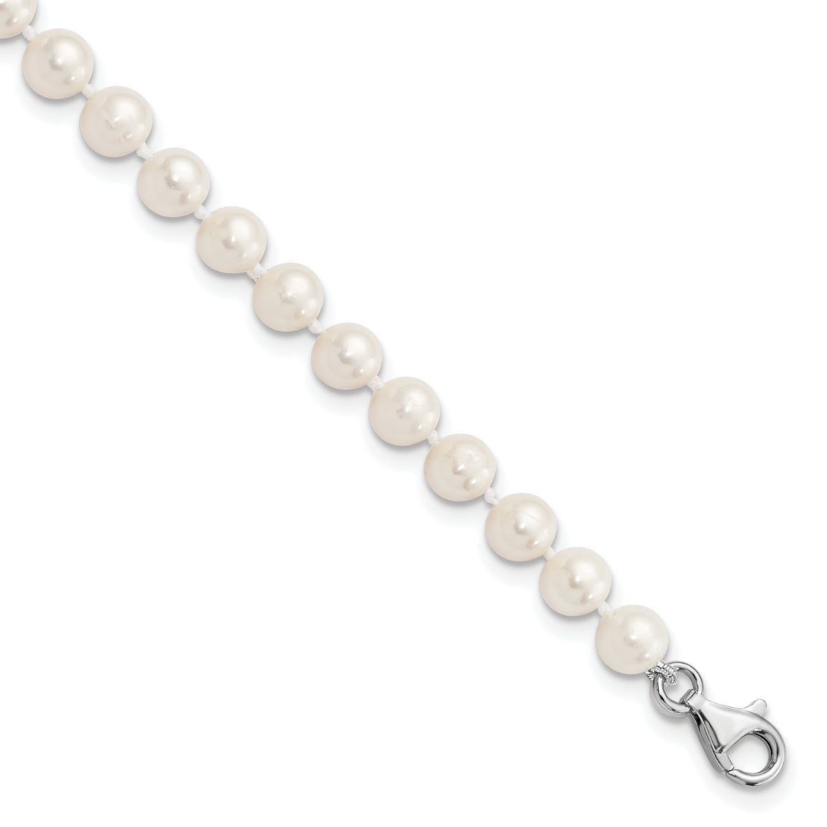 Sterling Silver Rh-plated 6-7mm FWC Pearl w/2in Ext Anklet