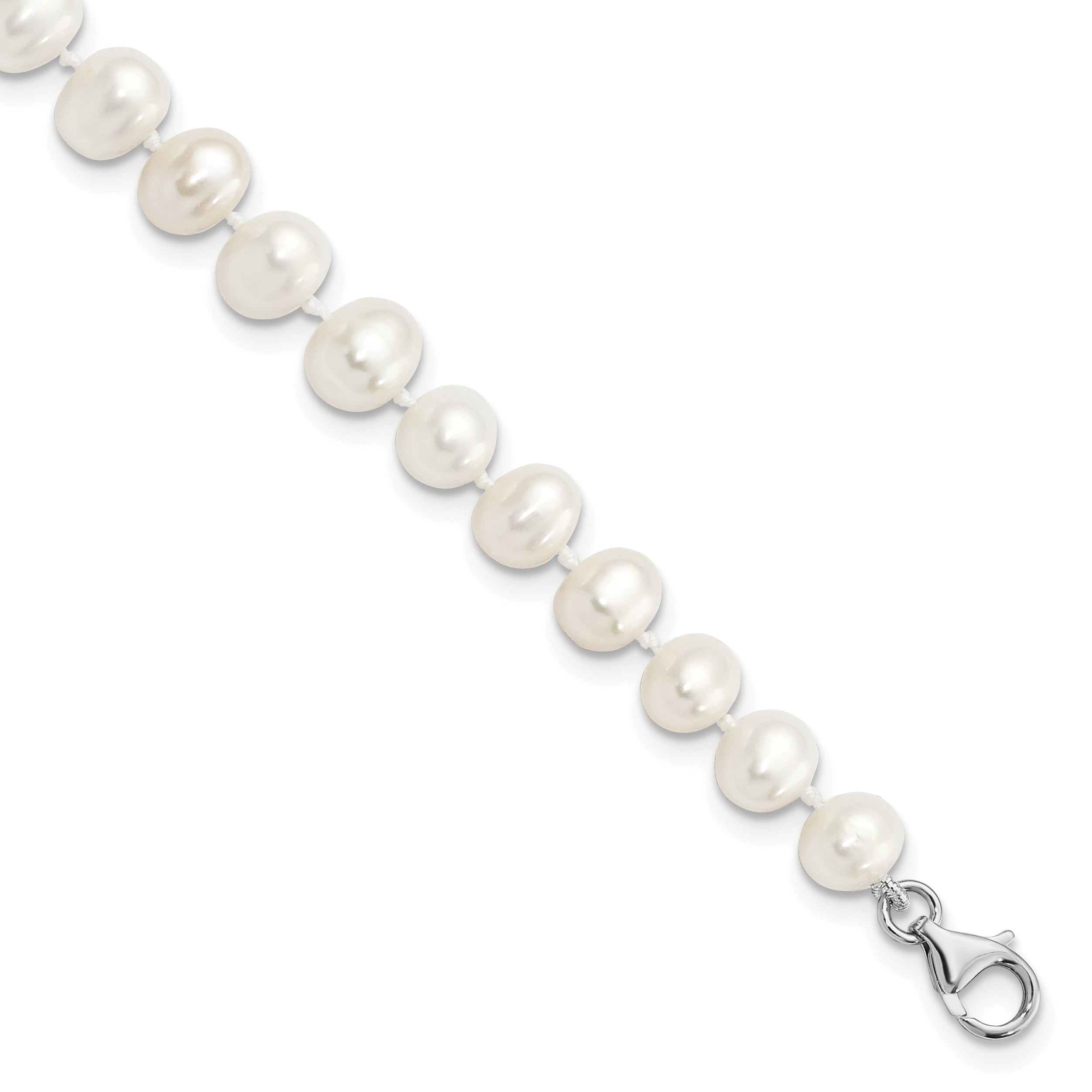 Sterling Silver Rh-plated 7-8mm FWC Pearl CZ w/2in Ext Anklet Main image