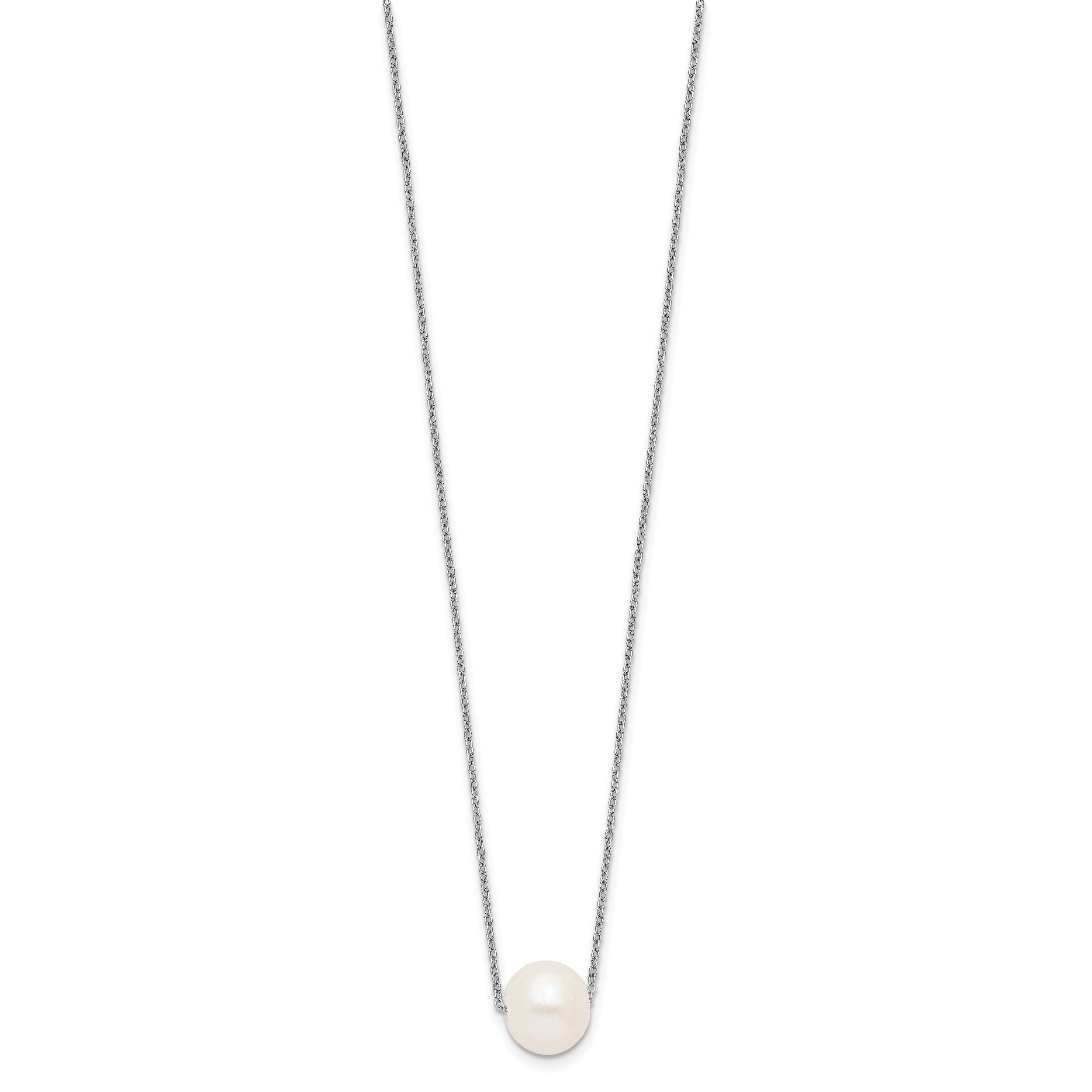 Sterling Silver Rhodium-plated 10-11mm White Near Round FWC Pearl Necklace